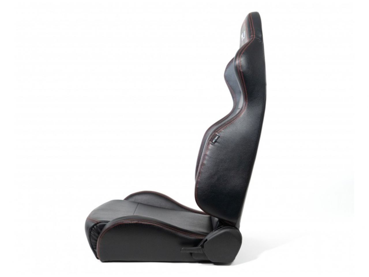 NRG Reclinable Racing Seat, Black Leather, Red Stitching w/ Logo