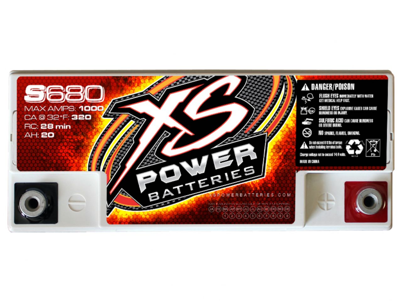 XS Power 12V AGM Starting Battery, Max Amps 1,000A CA: 320A
