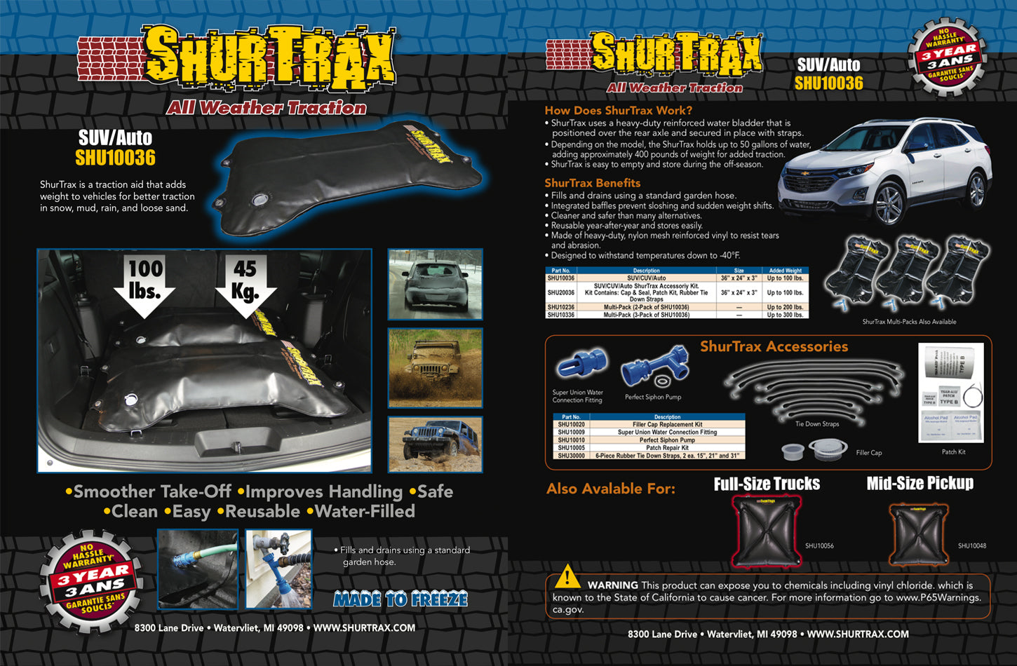 Shurtrax SUV/Auto Sell Sheet SHU101