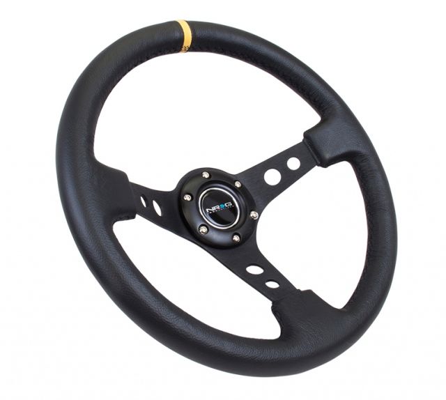 NRG Steering Wheel 350mm Sport 3" Deep Black Spoke Yellow Center Mark