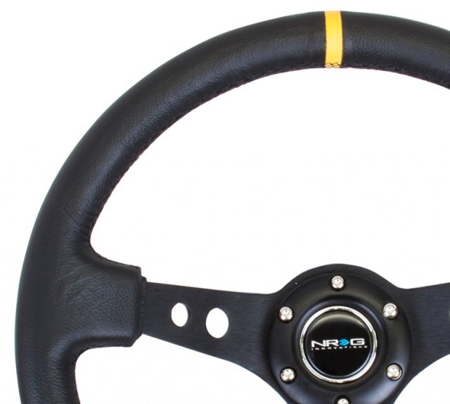 NRG Steering Wheel 350mm Sport 3" Deep Black Spoke Yellow Center Mark