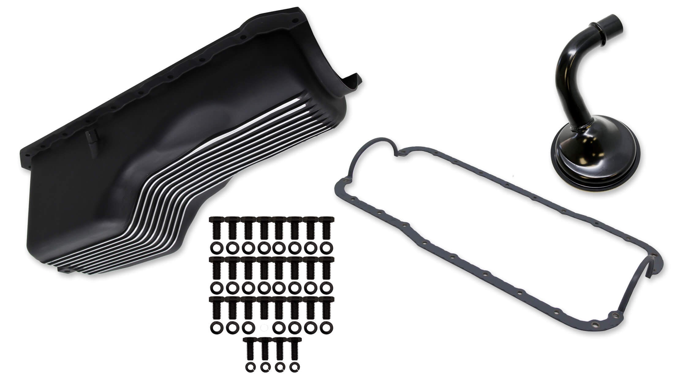Weiand 4qt Alm Finned Oil Pan Kit BBC 65-90 Black WEI6032FWND
