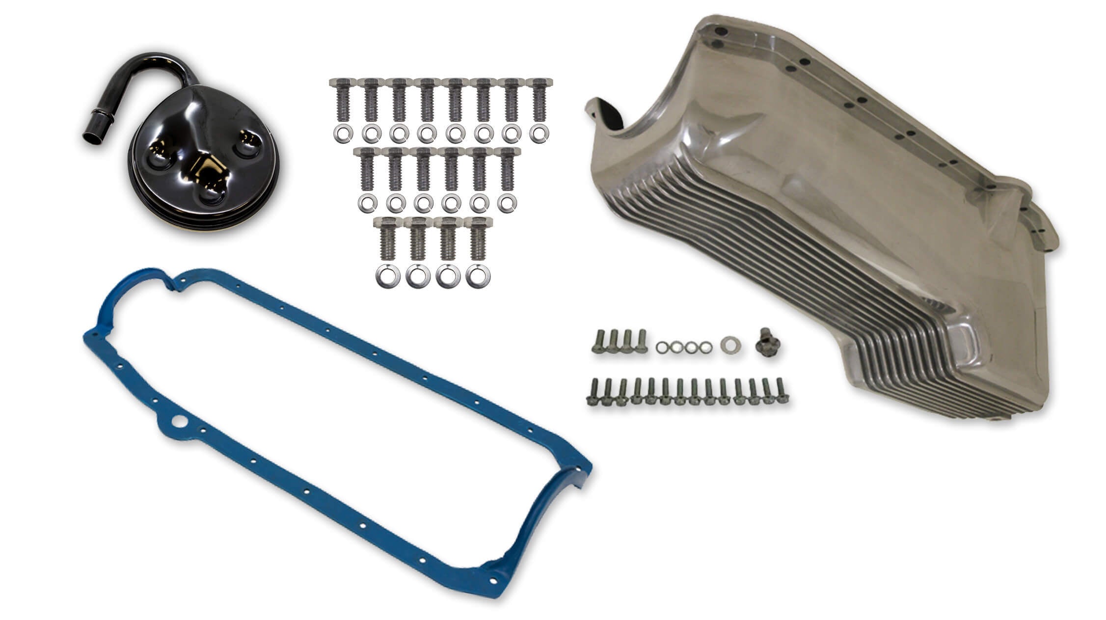 Weiand 4qt Alm Finned Oil Pan Kit SBC 58-79 Polished WEI6500FWND