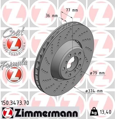 Zimmermann Disc Brake Rotor top view frsport 150.3473.70