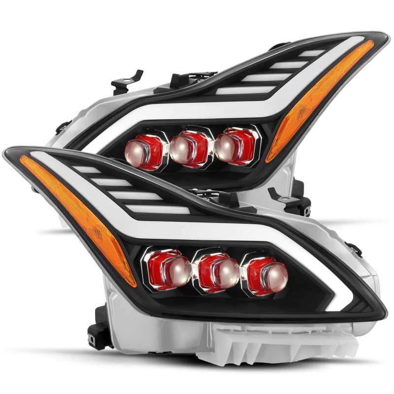 AlphaRex 08-13 Infiniti G37 NOVA LED Proj Headlight Plnk Styl Matte Blk w/Red LED/Activ Light/DRL 881992 Main Image
