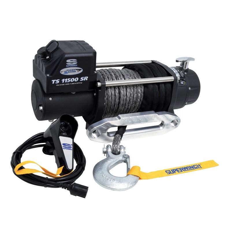 Superwinch 11500 LBS 12 VDC 3/8in x 80ft Synthetic Rope Tiger Shark 11500 Winch 1511201