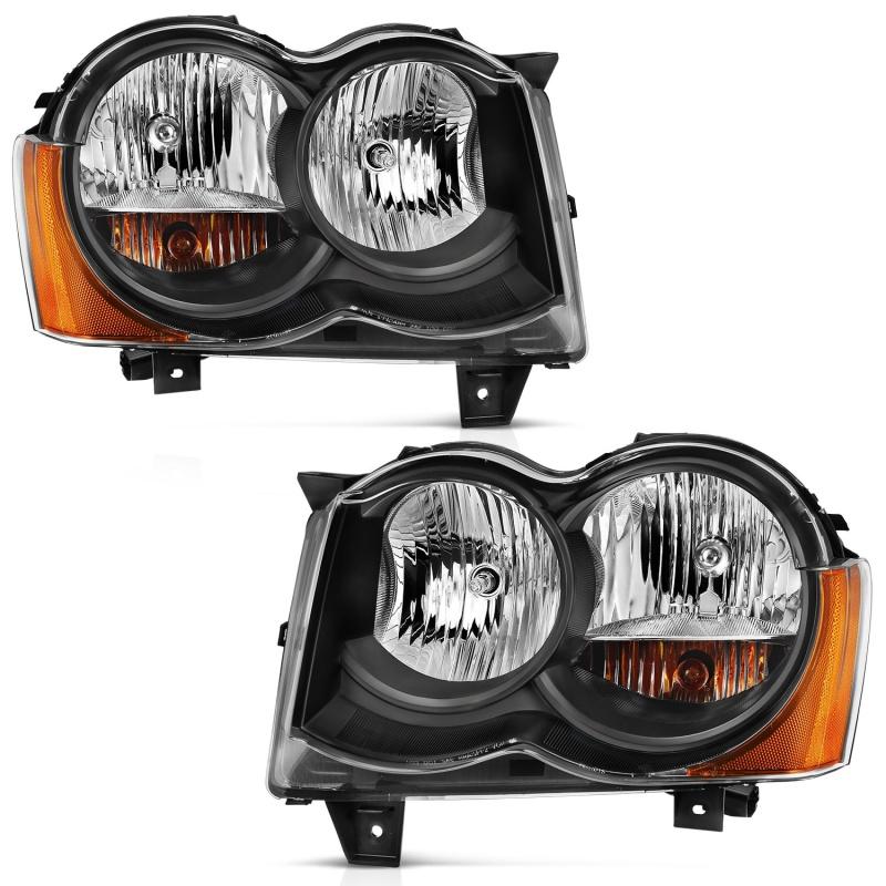 ANZO 2008-2010 Jeep Grand Cherokee Crystal Headlight Black Amber 111431 Main Image