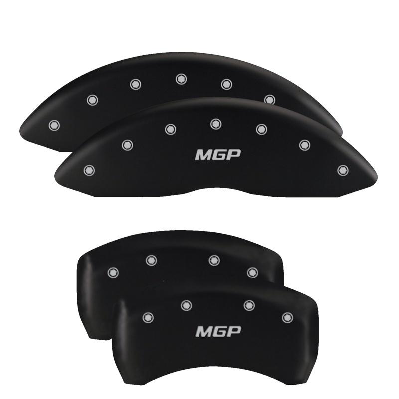 MGP 4 Caliper Covers Engraved F&R MGP Black Finish Silver Char 2018 Hyundai Santa Fe Sport 28184SMGPMB Main Image