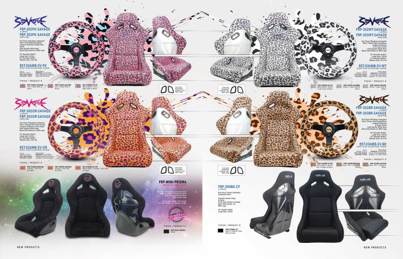 FRP Bucket Seat PRISMA- SAVAGE Edition w/ White Pearlized Back Snow Leopard Print- Medium FRP-303-WT-SAVAGE