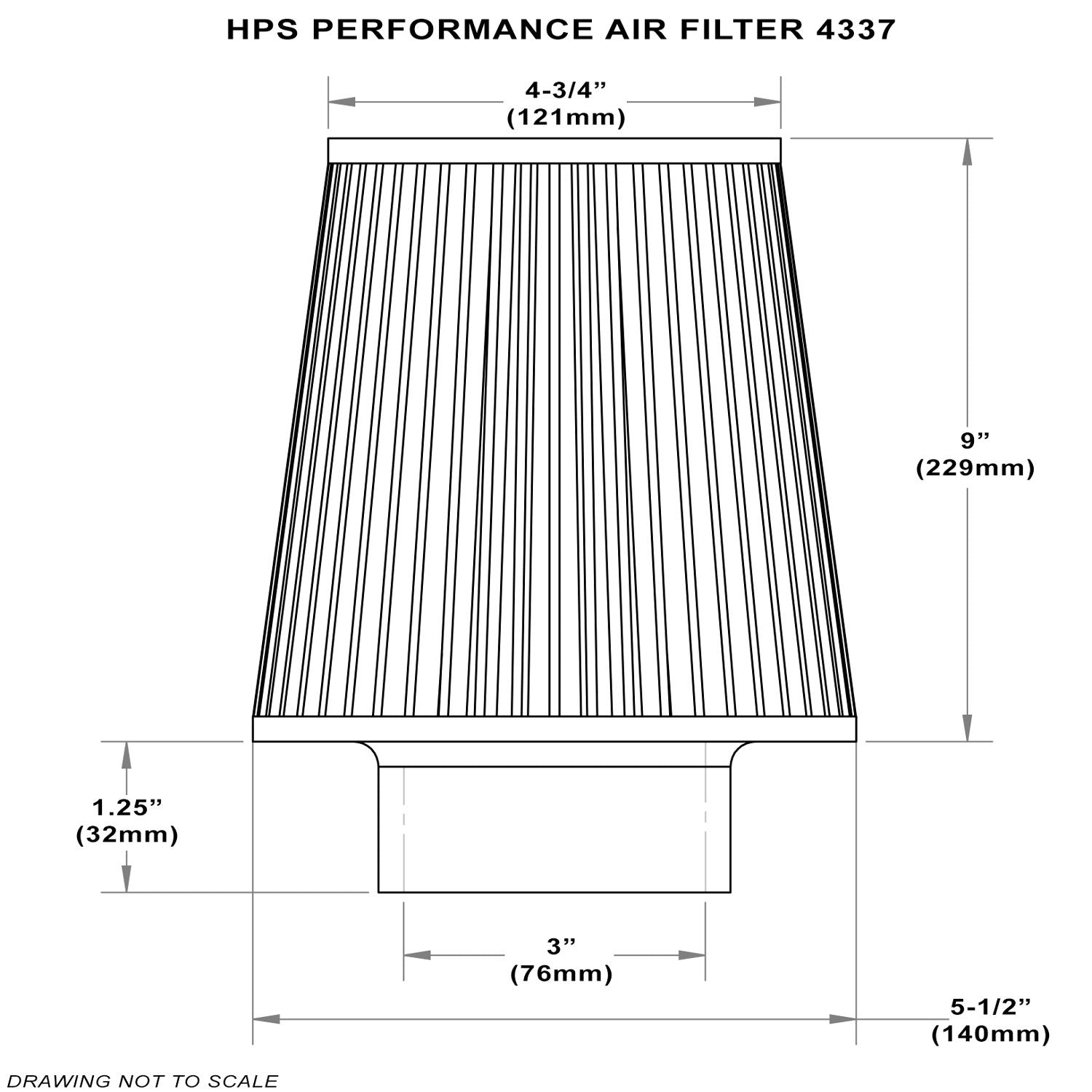 HPS Air Filter 3" ID, 9" Element Length, 10.25" Overall Length, HPS-4337