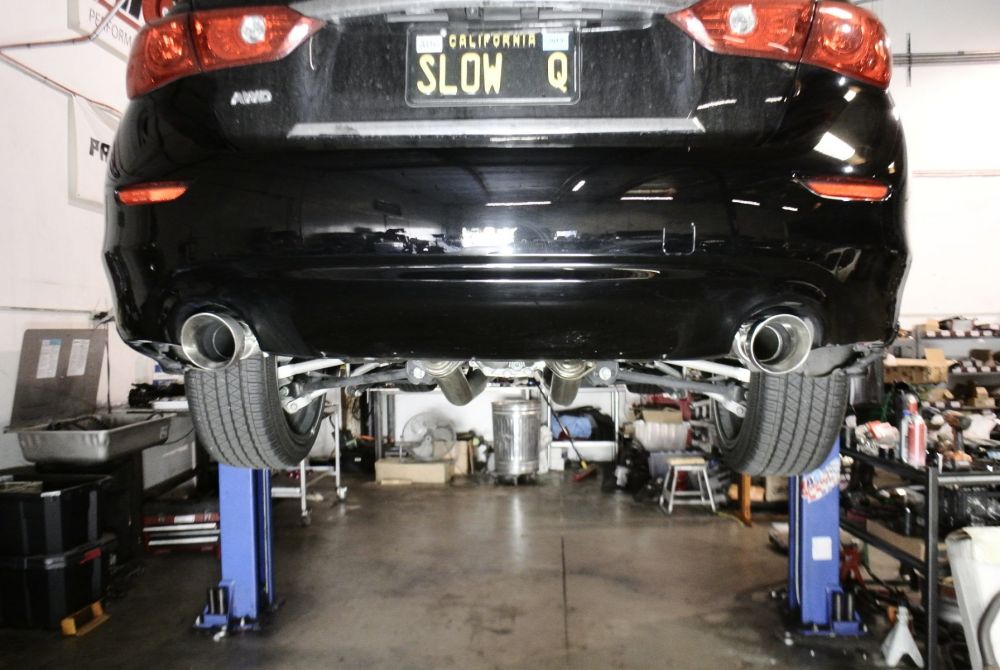 Megan Racing Infiniti Q50 2016+ (3.0 Twin Turbo) Exhaust System (Burnt Blue Tips) - MR-CBS-IQ14X-BT-R + MR-CBS-IQ14X-M