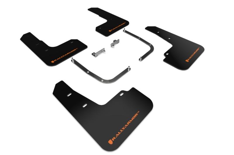 Rally Armor 2019+ Hyundai Veloster Turbo R-Spec UR Black Mud Flap w/ Orange Logo MF58-UR-BLK/OR Main Image