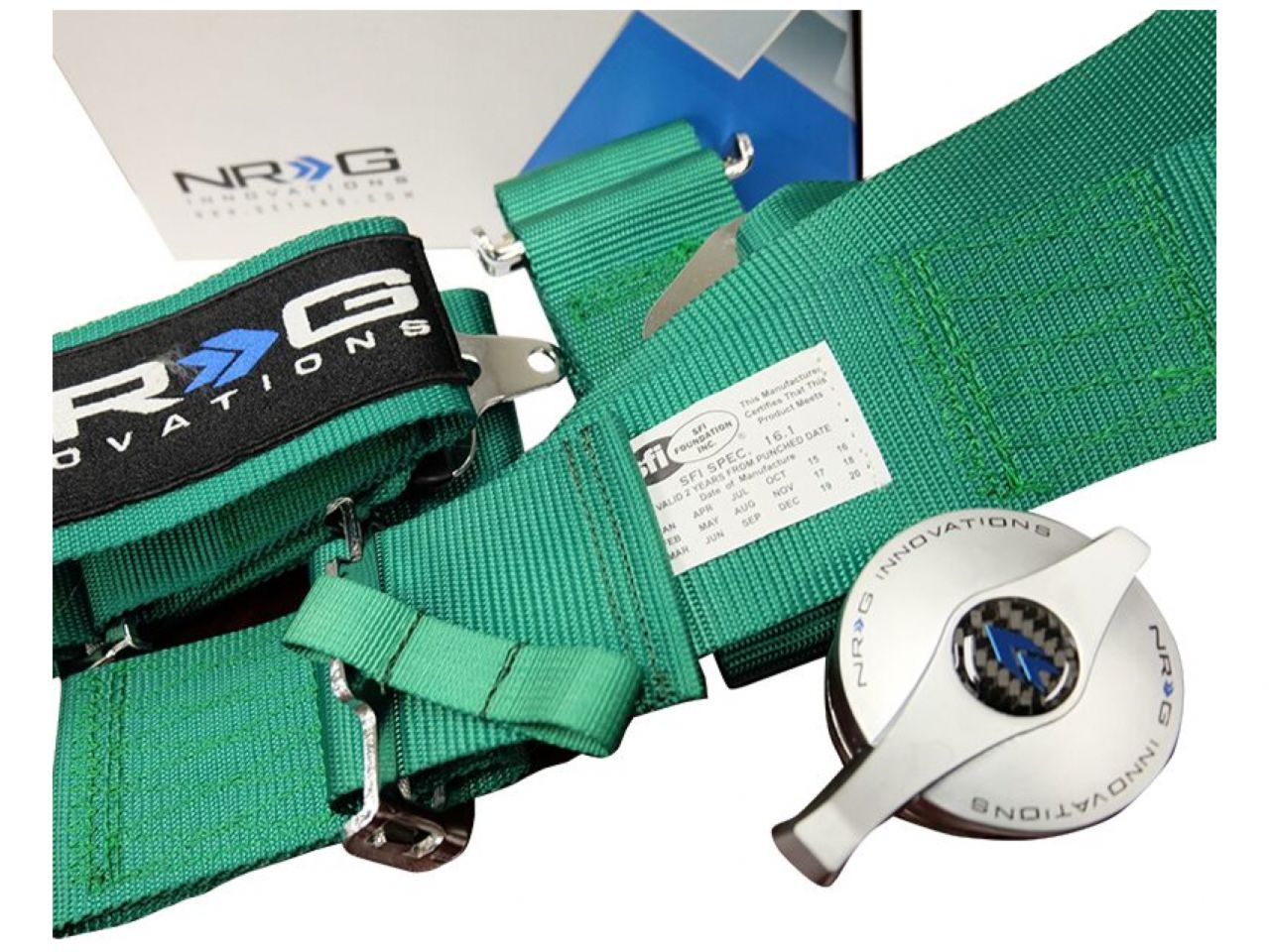 NRG 5 Pt 3inch Seat Belt Harness / Cam Lock- Green