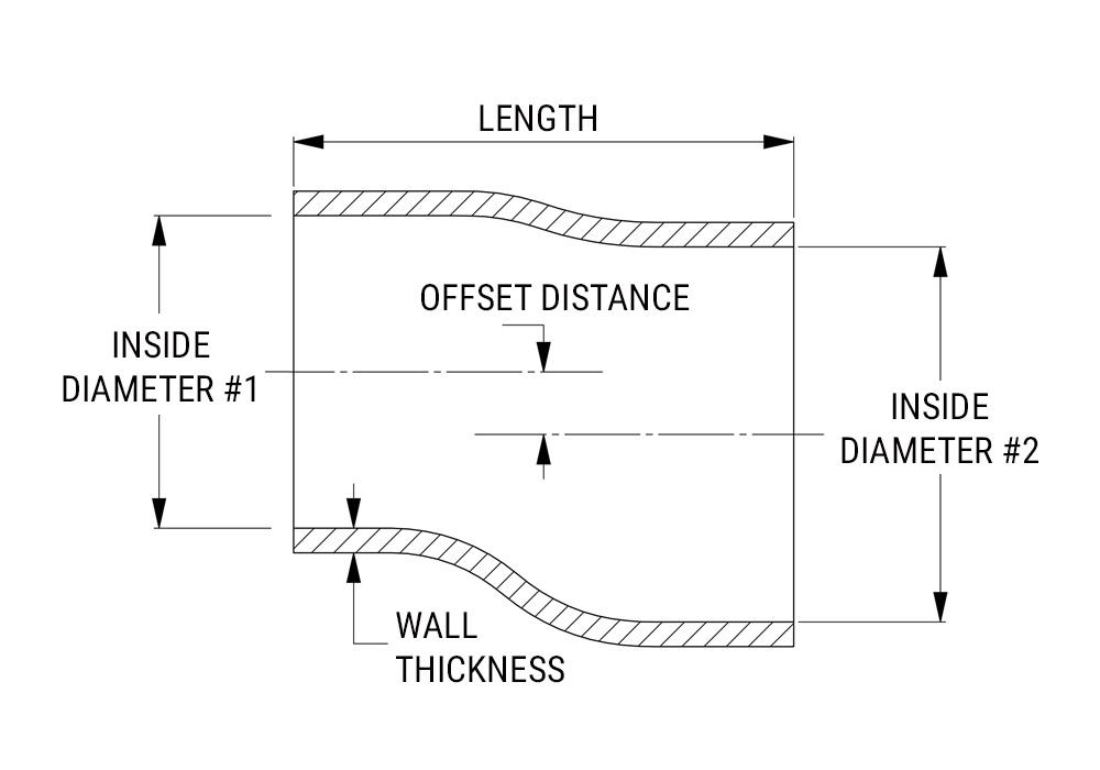 HPS 2-1/2" - 2-3/4" ID Silicone Offset Straight Reducer Coupler Hose, High Temp 4-ply Reinforced, Black or Blue