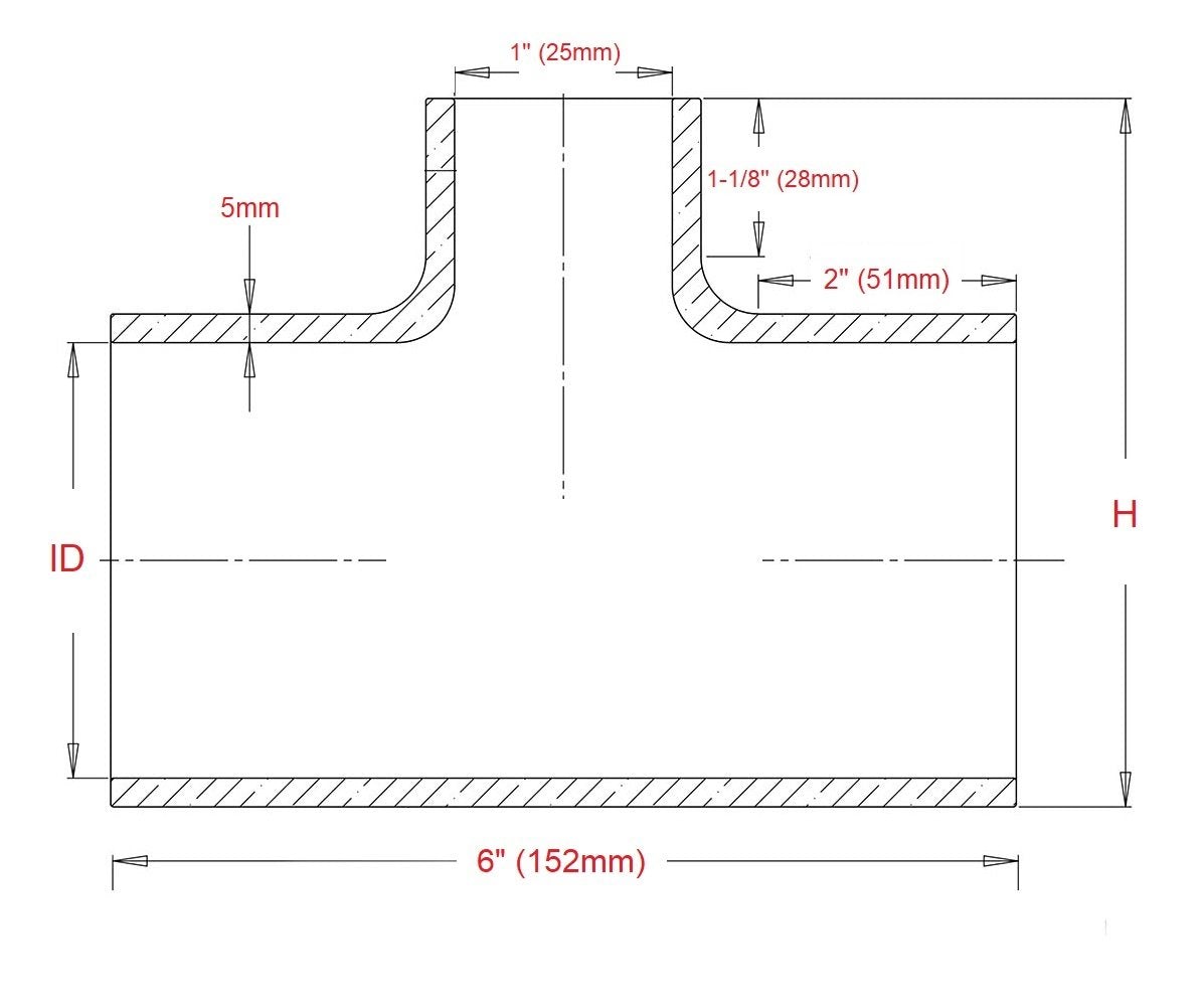 HPS 2-1/8" Silicone T Hose Coupler Adapter with 1" Branch, High Temp 4-ply Reinforced