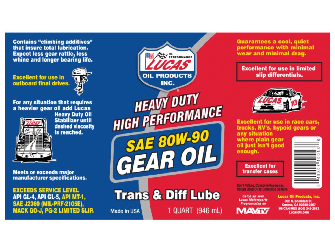 Lucas Oil 80W-90 GEAR OIL QT 1HXRG