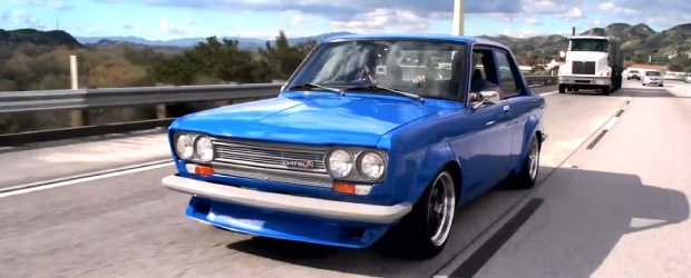 Jay Leno in a Datsun 510