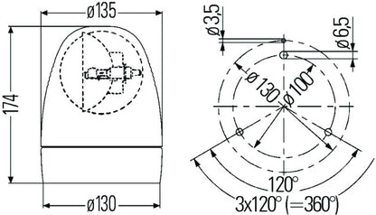Hella Rotating Beacon H12V Yellow Mg12 2Rl 009506201 009506201 Technical Drawing
