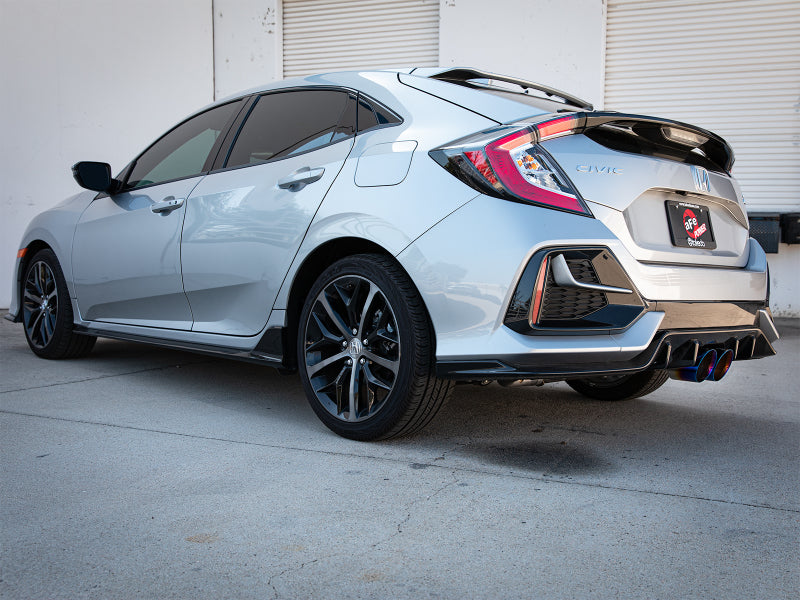 aFe Takeda 3in 304 SS Cat-Back Exhaust System w/Blue Flame Tips 17-20 Honda Civic Sport L4-1.5L (t) 49-36624-L 49-36624-L Photo - Mounted