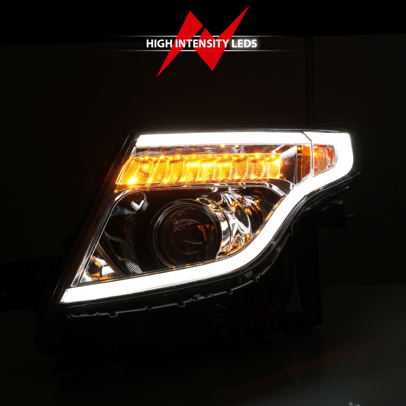 ANZO 11-15 Ford Explorer Projector Headlights w/ Light Bar Chrome Housing w/ Amber light 111576 111576 Photo - Unmounted