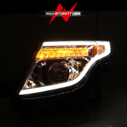 ANZO 11-15 Ford Explorer Projector Headlights w/ Light Bar Chrome Housing w/ Amber light 111576 111576 Photo - Unmounted