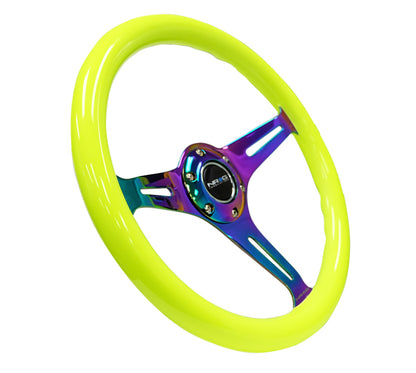 NRG Classic Wood Grain Wheel, 350mm 3 Neochrome Spokes-Neon Yellow Color ST-015MC-NYW Photo - Primary