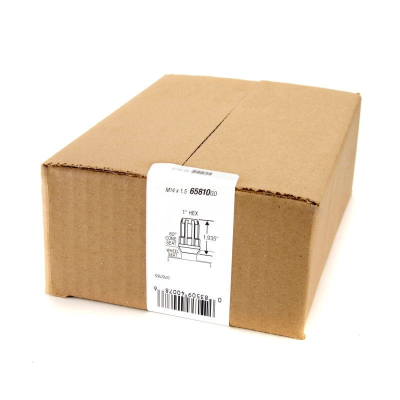 McGard SplineDrive Tuner 8 Lug Install Kit w/Locks & Tool (Cone) M14X1.5 / 1in. Hex - Gold 65810GD 65810GD Photo - in package