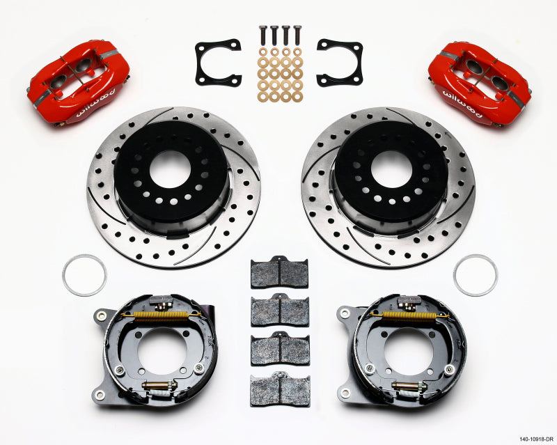 Wilwood Forged Dynalite P/S Park Brake Kit Drilled Red Chevy 12 Bolt-Spec 3.15in Brng Stggrd mt 140-10918-DR 140-10918-DR Photo - Primary
