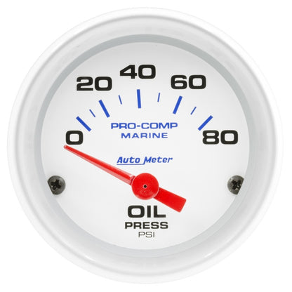 Autometer Gauge, Oil Pressure, 2 1/16", 80psi, Electric, Marine White 200744 Photo - Primary