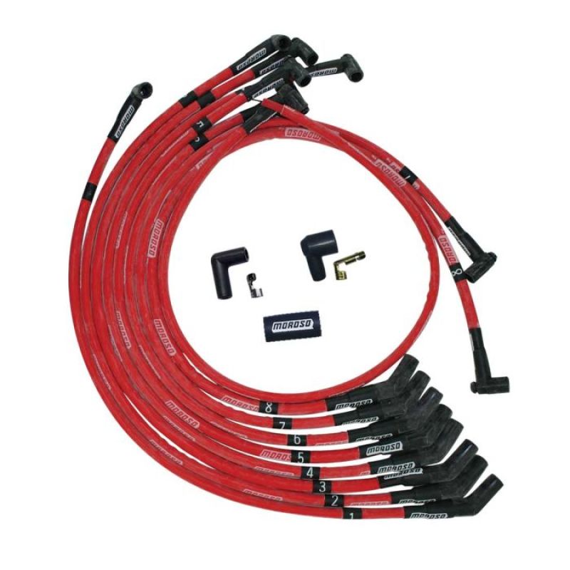 Moroso SB Ford 351W 135 Deg Plug Boots HEI Sleeved Ultra Spark Plug Wire Set - Red 52572 52572 User 1