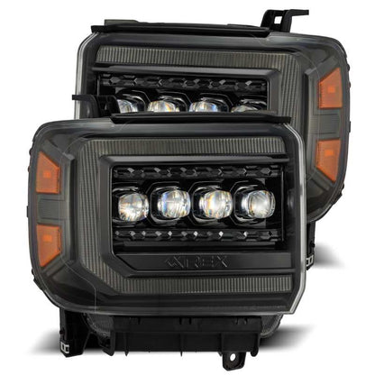 AlphaRex 14-18 GMC Sierra NOVA LED Proj Headlights Plnk Style Alpha Blk w/Activ Light/Seq Signal/DRL 880616 880616 Photo - Primary