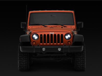 Raxiom 97-18 Jeep Wrangler TJ/JK Axial Spider LED Headlight w/ Amber DRL- Chrome Hsng (Clear Lens) J108047 J108047 Photo - Close Up
