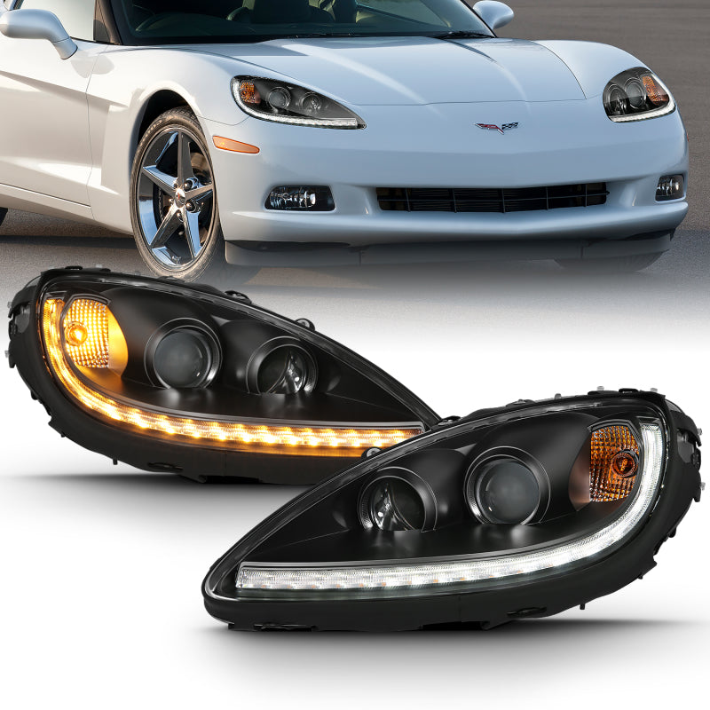 ANZO 2005-2013 Chevy Corvette Projector Plank Style Switchback H.L. Black Amber 121553 121553 Photo - Primary