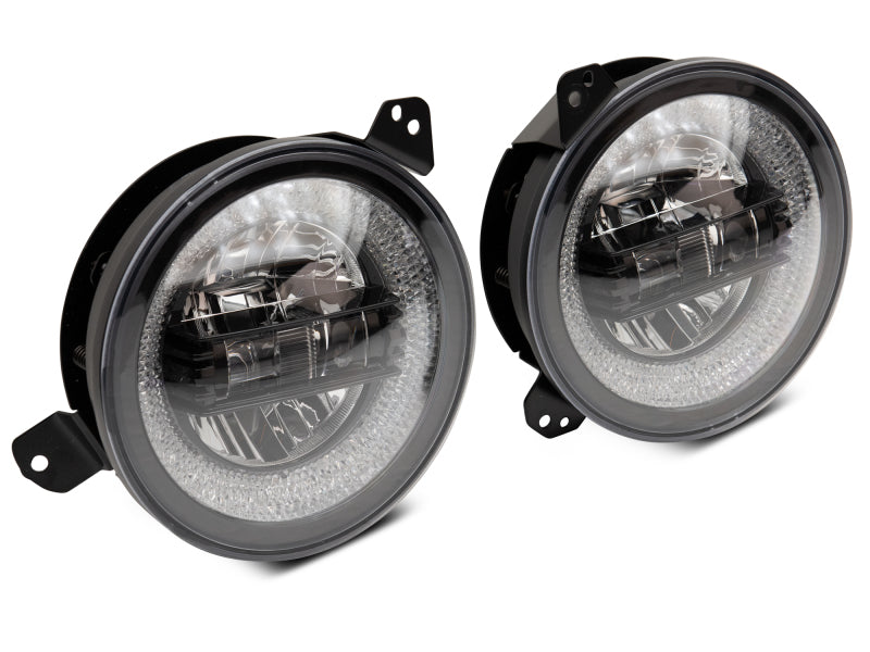 Raxiom 18-22 Jeep Wrangler JL/JT Axial 9-Inch LED Headlights w/RGB Halo- Blk Housing (Clear Lens) J142668