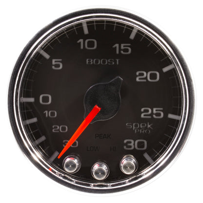 Autometer Spek-Pro Gauge Vac/Boost 2 1/16in 30Inhg-30psi Stepper Motor W/Peak & Warn Black/Chrome P30231 P30231 User 2