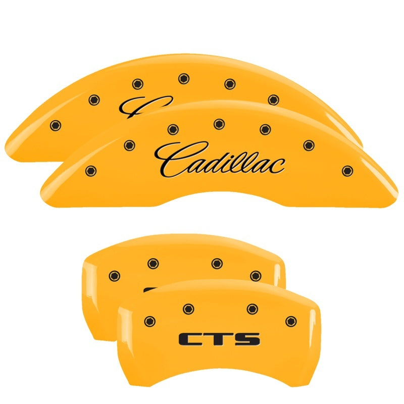 MGP 4 Caliper Covers Engraved Front Cursive/Cadillac Engraved Rear CTS Yellow finish black ch 35024SCTSYL 35024SCTSYL Photo - Primary