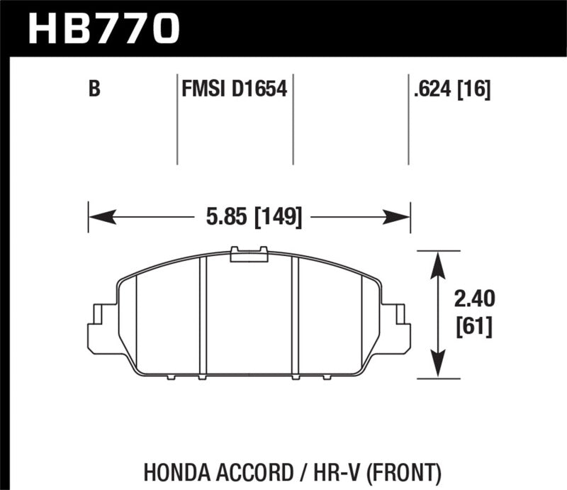 Hawk 13-17 Honda Accord HPS 5.0 Front Brake Pads 10Q4B HB770B.624 Photo - Primary
