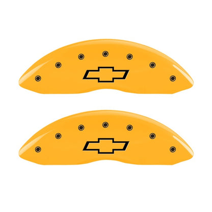 MGP Front set 2 Caliper Covers Engraved Front Bowtie Yellow finish black ch 14221FBOWYL 14221FBOWYL Photo - Primary