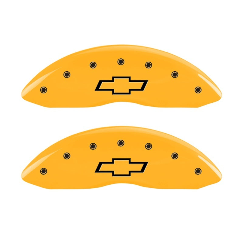 MGP Front set 2 Caliper Covers Engraved Front Bowtie Yellow finish black ch 14221FBOWYL 14221FBOWYL Photo - Primary