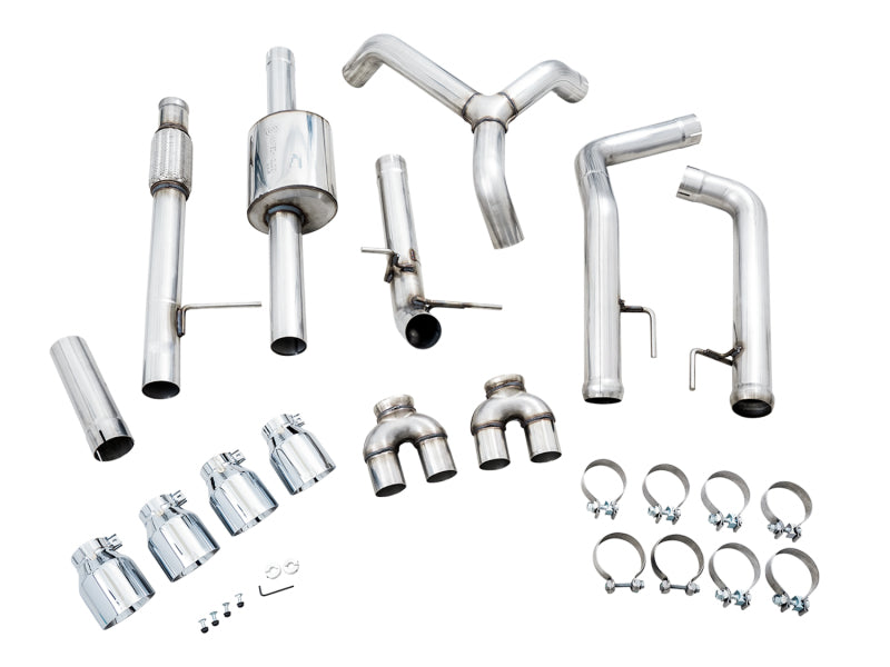 AWE Tuning 4th Gen GM 1500 5.3L 0FG Catback Split Rear Exit (w/ Bumper Cutouts) - Quad Chrome Tips 3015-42201 3015-42201 Photo - out of package