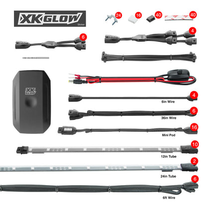 XKGLOW XK Glow Million Color XKCHROME App Controlled Offroad UTV Kit 2x24In Tube + 10x12In Tube + 16xPods XK-UTV-STA XK-UTV-STA User 1