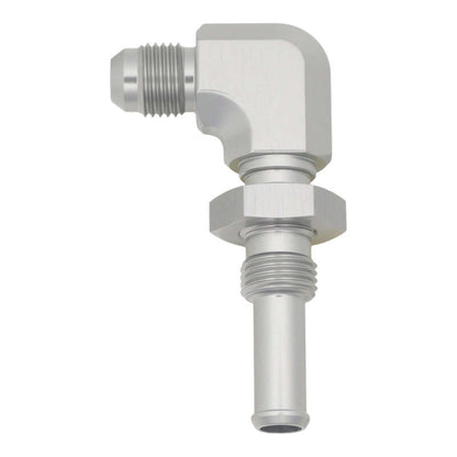 DeatschWerks 6AN Male Flare to 90-Degree 3/8in Single Hose Barb - Anodized DW Titanium 6-02-0733 6-02-0733 Photo - Primary