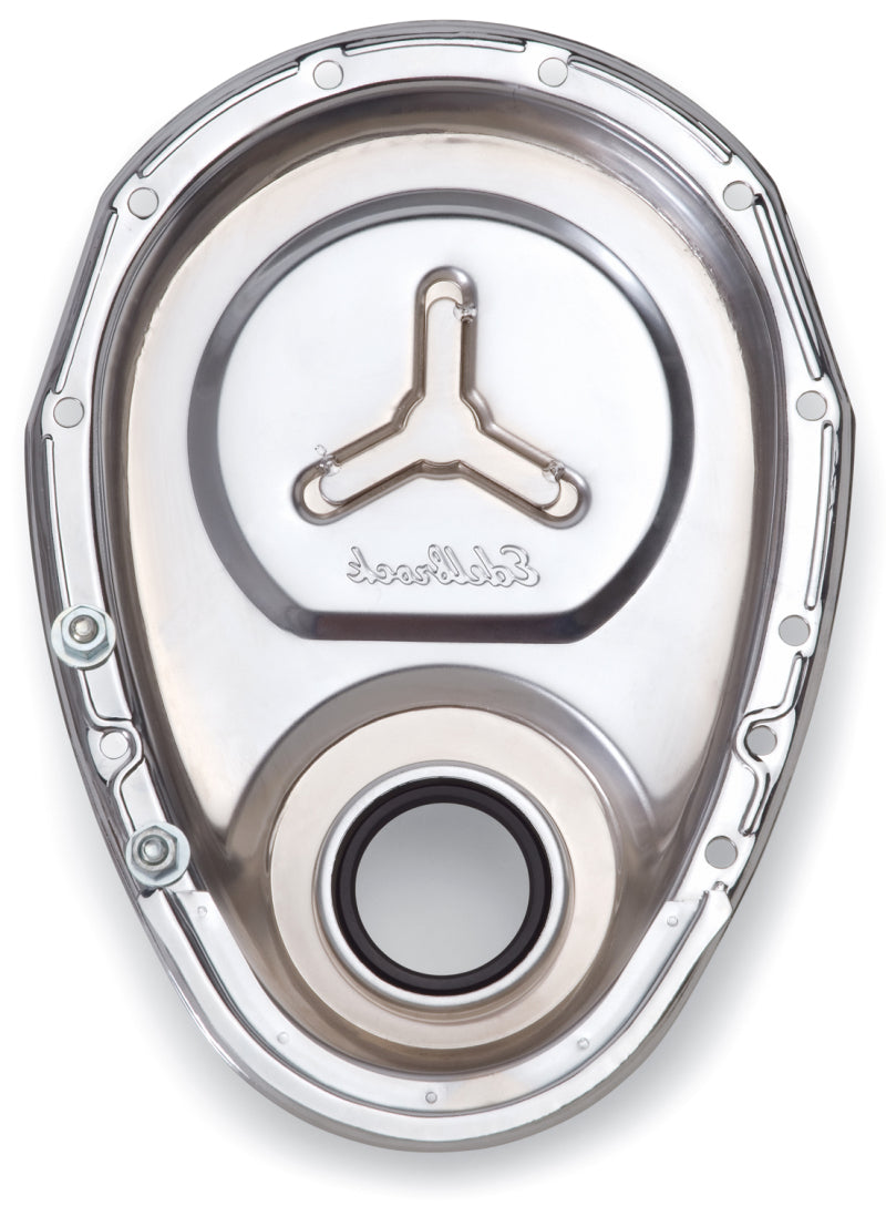 Edelbrock Timing Cover; Sb-Chevy Chrome with Welded Reinforcement Plate 4860 Photo - Unmounted