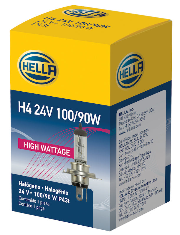 Hella Halogen H4 24V 100/90W P43t T4.625 Bulb H4 24V 100/90W H4 24V 100/90W Photo - in package
