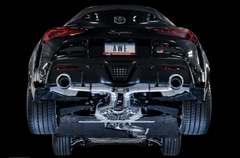 AWE 2020 Toyota Supra A90 Track Edition Exhaust - 5in Chrome Silver Tips 3015-32116 3015-32116 Photo - Mounted