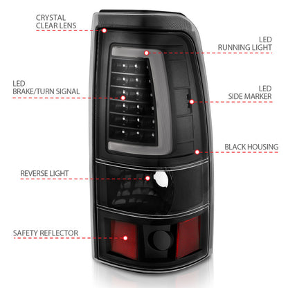 ANZO 1999-2002 Chevy Silverado 1500 LED Taillights Plank Style Black w/Clear Lens 311330 311330 Photo - Unmounted
