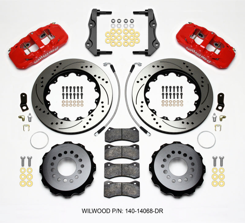 Wilwood AERO4 Rear Kit 14.25in Drilled Red 2014-Up Challenger w/Lines 140-14068-DR 140-14068-DR Photo - Primary