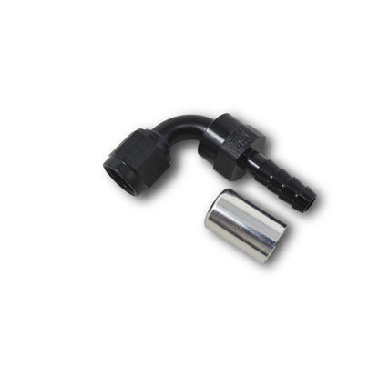 Russell -8 AN Crimp-On 90° Hose End - Clear / Black 610543 Photo - out of package