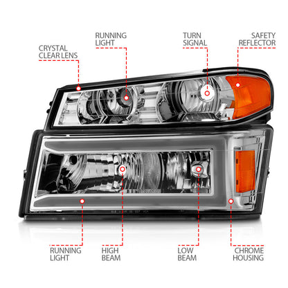 ANZO 04-12 GM Colorado/Canyon/I-Series Crystal Headlights - w/ Light Bar Chrome Housing 4pcs 111559 111559 Photo - Unmounted