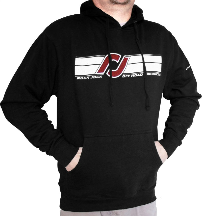 RockJock Hoodie Sweatshirt w/ RJ Logo and Horizontal Stripes Black Youth Small Print on Front RJ-713001-YS